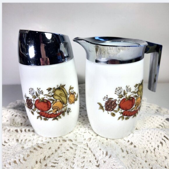 Dominion Glass Spice of Life Cream and Sugar Set Mid Century Country Kitchen - Picture 2 of 10